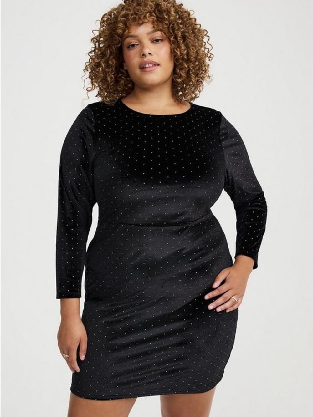 TORRID Plus Size Black Velour Long Sleeve Dress with Sparkle